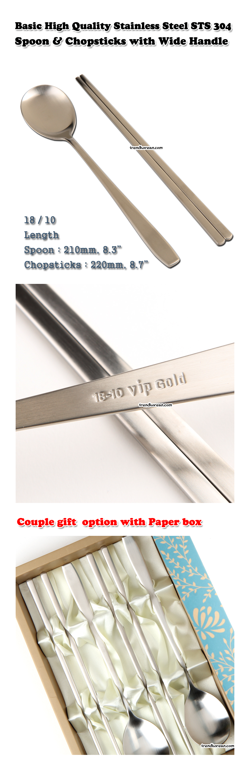 Basic High Quality Stainless Steel STS 304 Spoon & Chopsticks with Wide Handle.